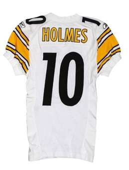 Santonio Holmes 2007 Pittsburgh Steelers Game Used Road Jersey from 2-TD Performance Against Cardinals